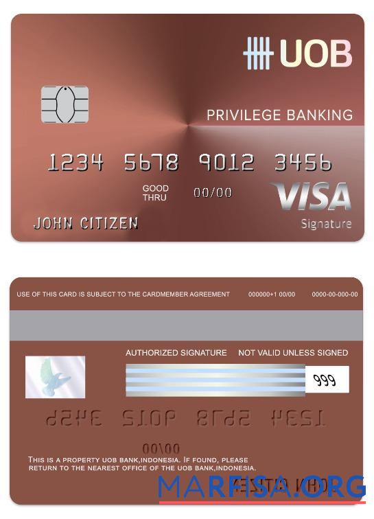 Blank Indonesia UOB bank visa debit signature card example